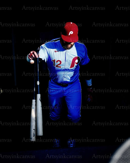 Kyle Schwarber powder blue dugout canvas wall art