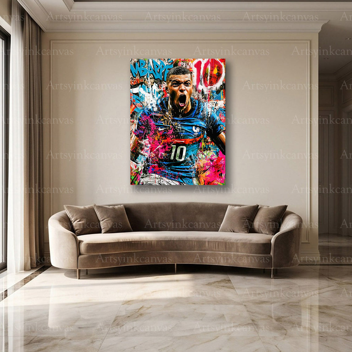 Kylian Mbappé soccer graffiti wall decor