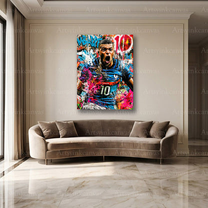 Kylian Mbappé soccer graffiti wall decor