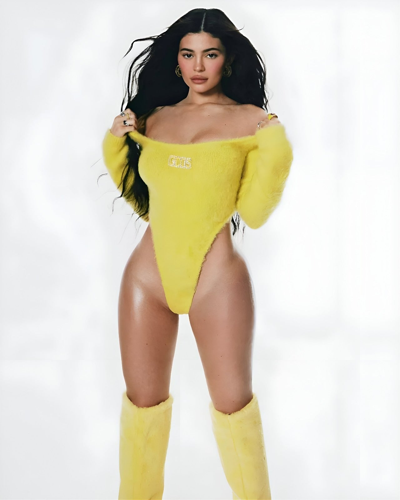 Kylie Jenner Golden Yellow Glamour premium canvas wall art portrait