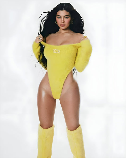Kylie Jenner Golden Yellow Glamour premium canvas wall art portrait