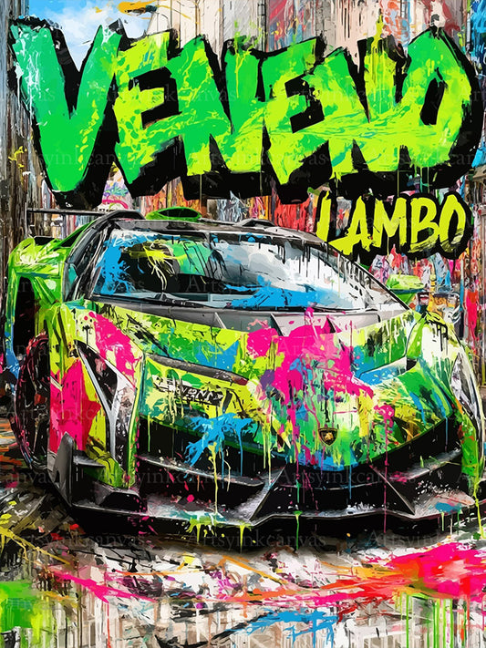 Lamborghini Veneno graffiti canvas wall art