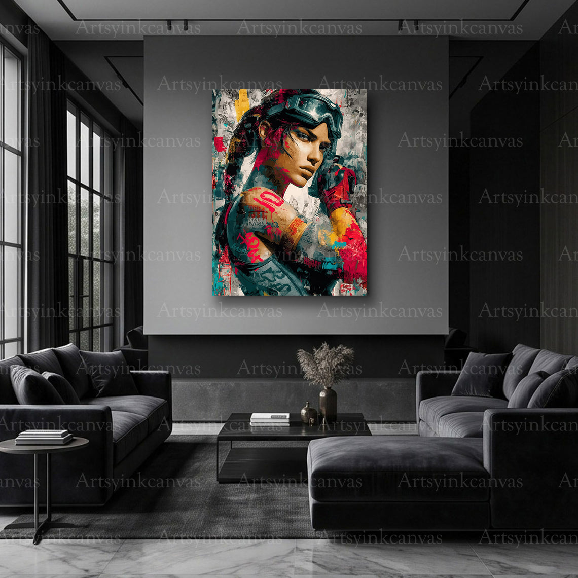 Lara Croft action hero graffiti artwork