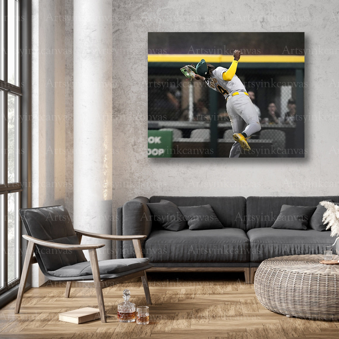 Lawrence Butler Diving Catch Canvas Wall Art | Oakland Athletics