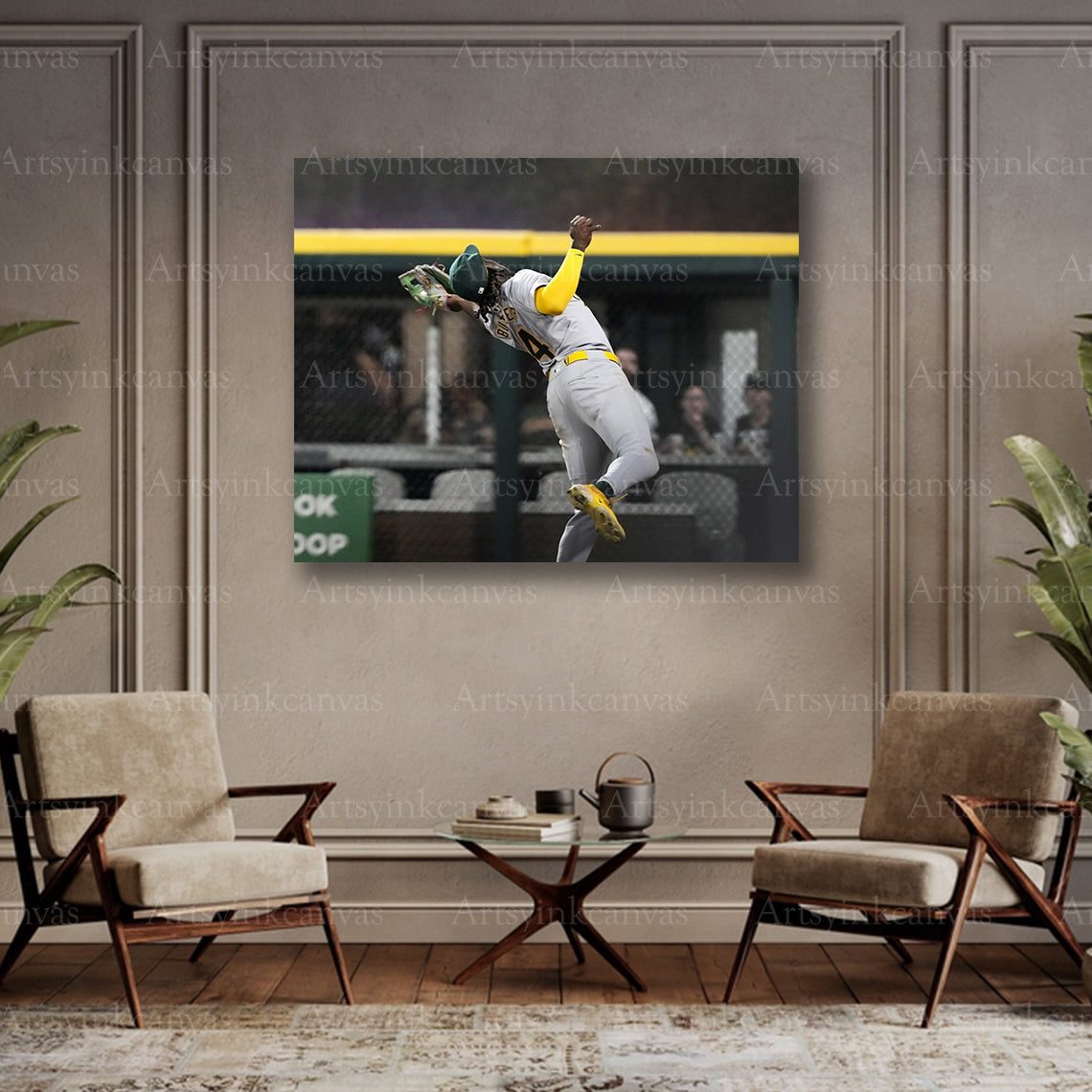 Lawrence Butler Diving Catch Canvas Wall Art | Oakland Athletics