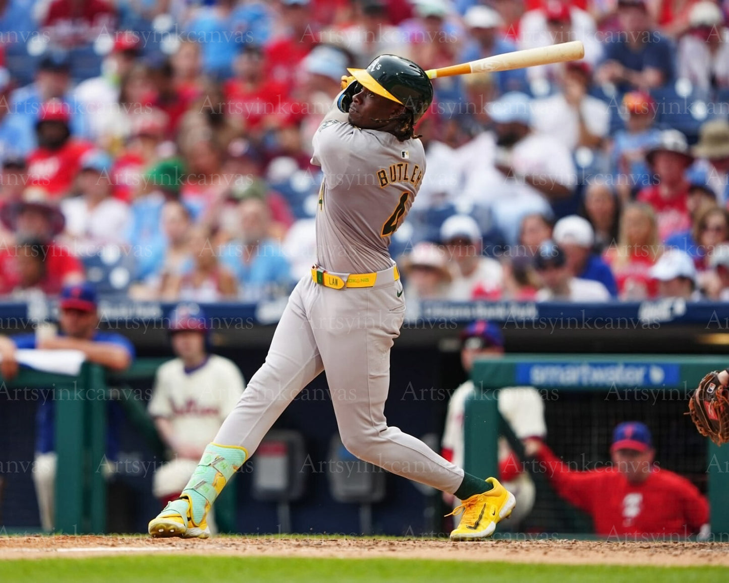 Lawrence Butler swinging at bat Oakland Athletics canvas wall art