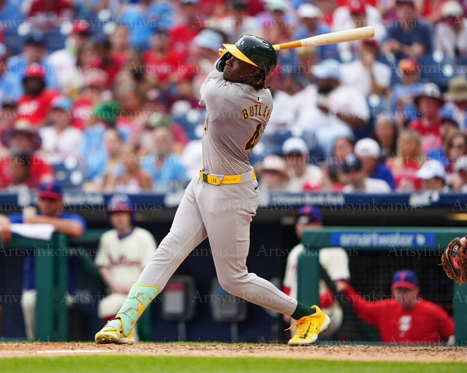 Lawrence Butler swinging at bat Oakland Athletics canvas wall art
