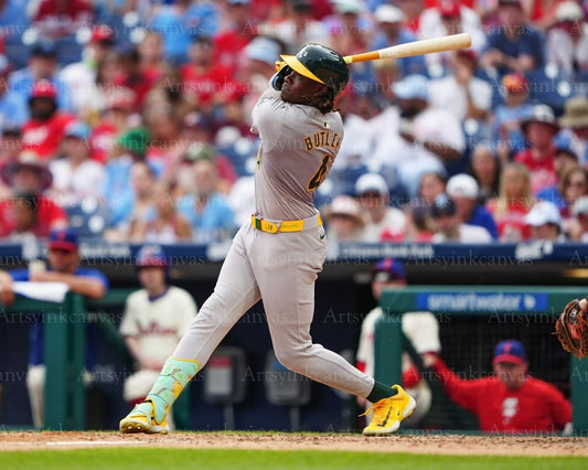 Lawrence Butler swinging at bat Oakland Athletics canvas wall art