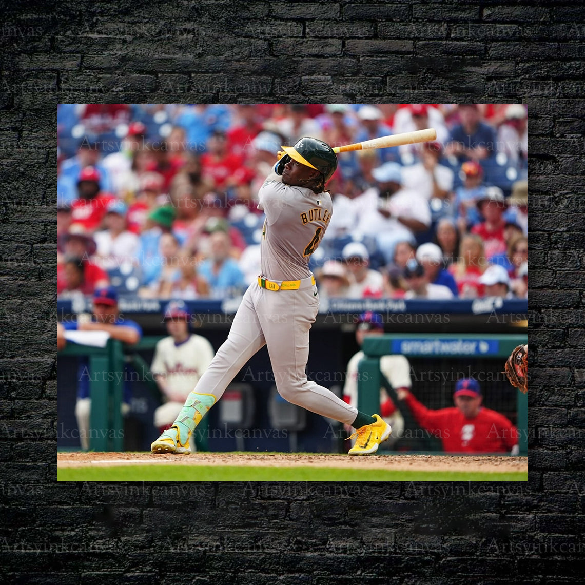 Lawrence Butler Swinging At Bat Oakland Athletics Canvas Wall Art