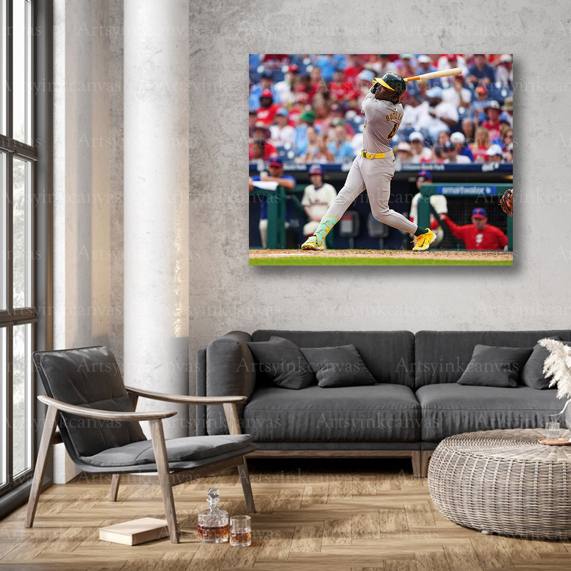 Lawrence Butler Swinging At Bat Oakland Athletics Canvas Wall Art