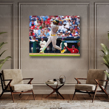 Lawrence Butler Swinging At Bat Oakland Athletics Canvas Wall Art