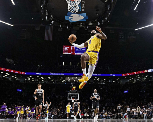 LeBron James aerial dunk Los Angeles Lakers canvas wall art