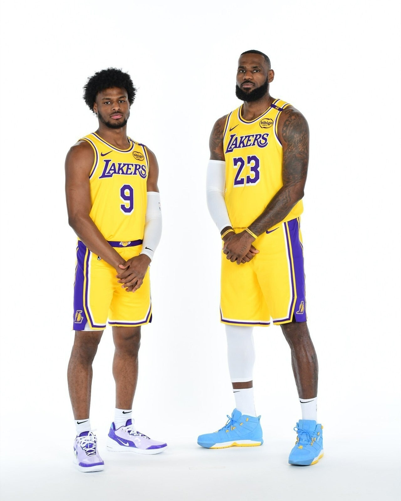 LeBron and Bronny James studio pose canvas wall art