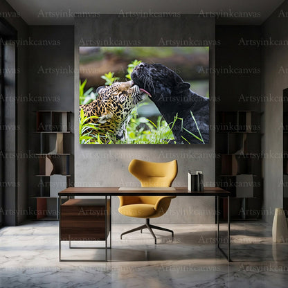 Close-up leopard panther animal canvas featuring natural detail
