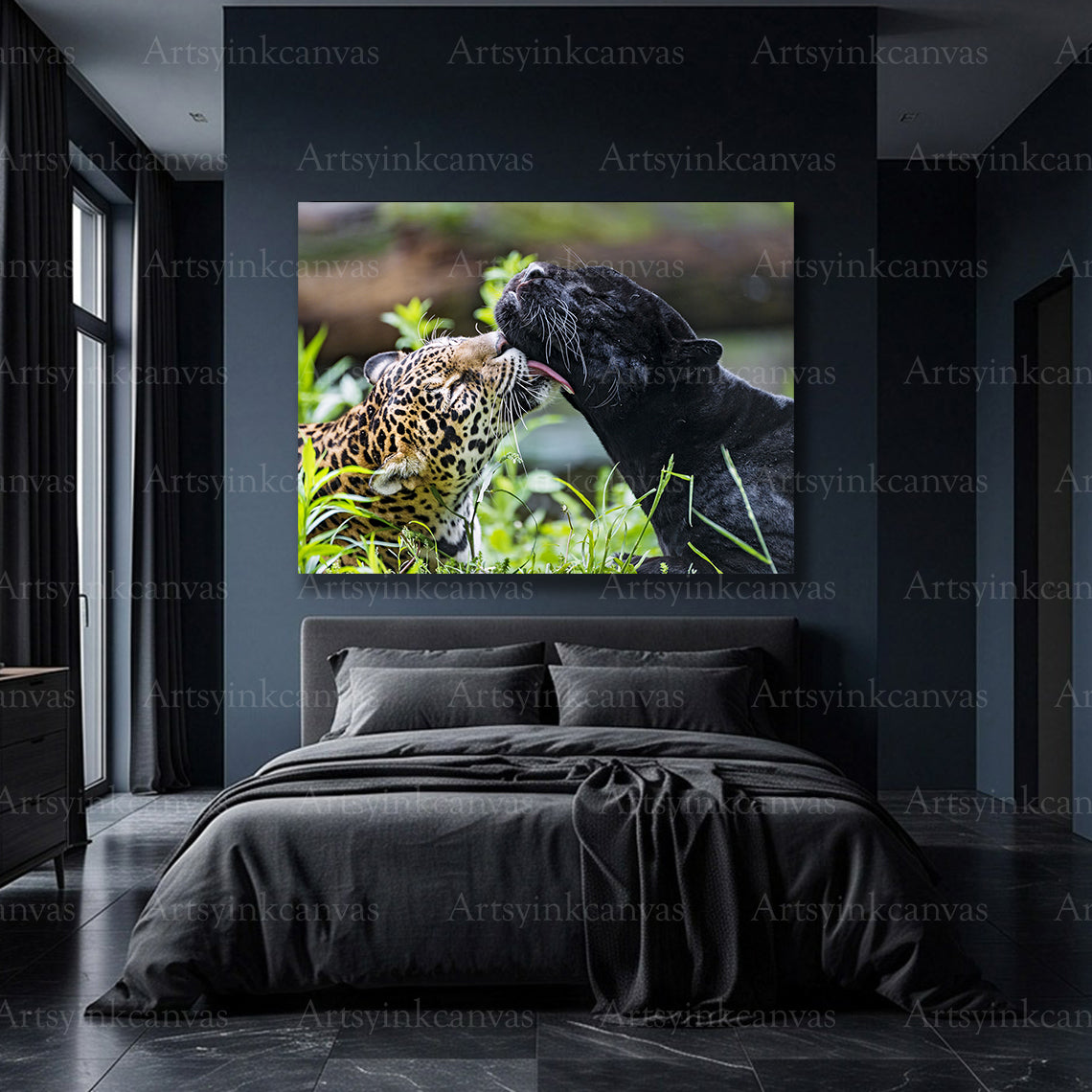 Majestic leopard panther canvas print with striking feline character