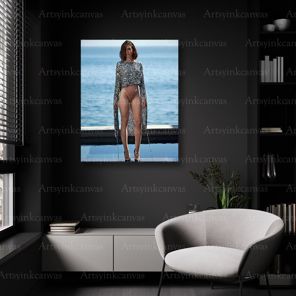 Lily Collins Elegant Portrait Canvas Wall Art