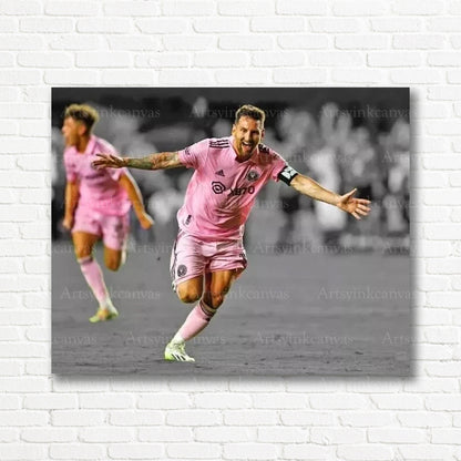 Lionel Messi Canvas Wall Art – Football Legend & World Champion Decor