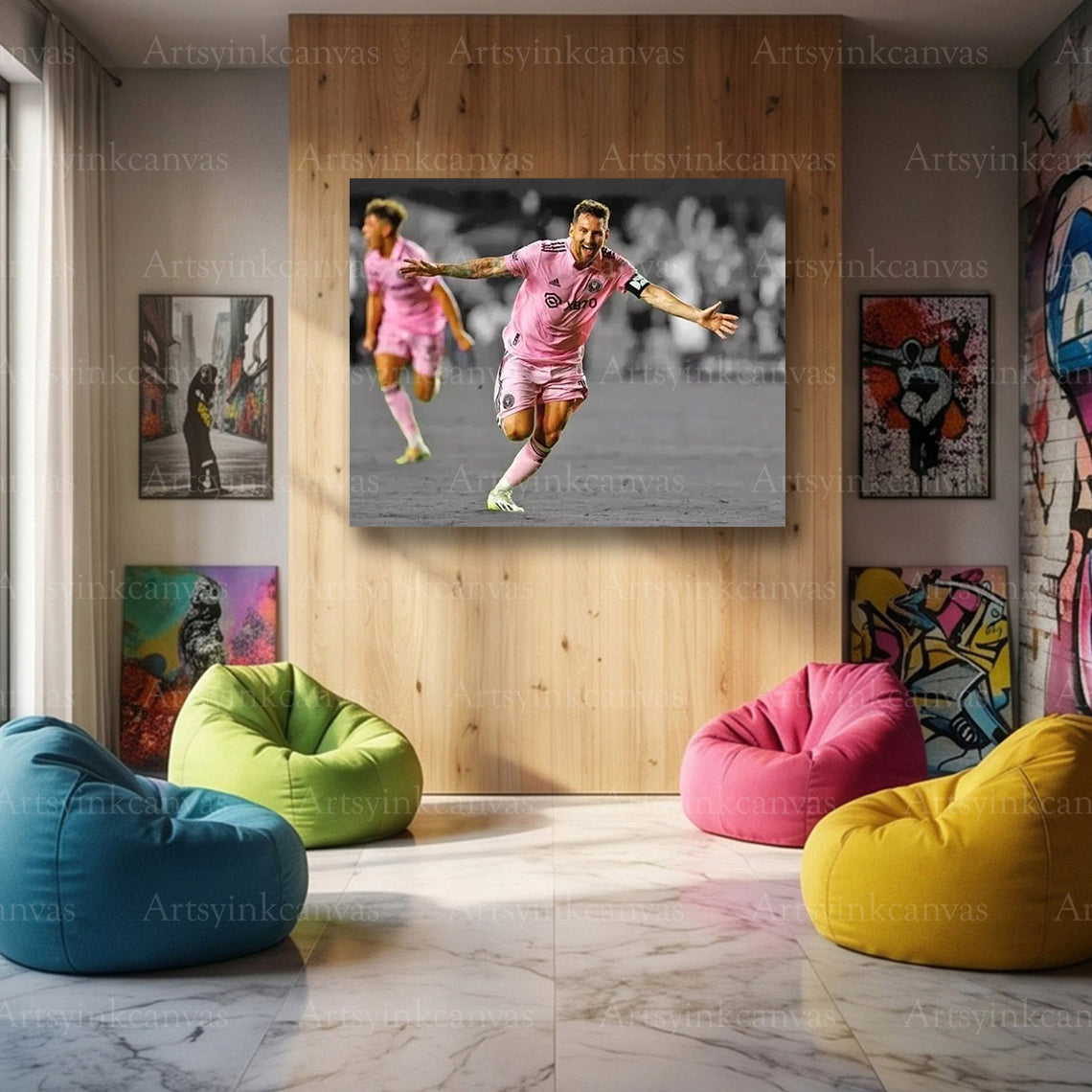 Lionel Messi Canvas Wall Art – Football Legend & World Champion Decor