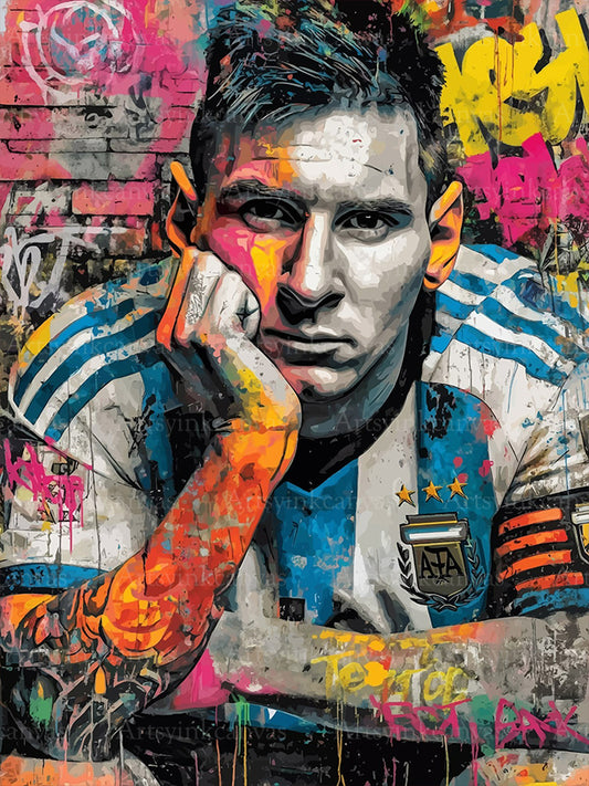 Lionel Messi Football Legacy graffiti canvas wall art for soccer fans in USA