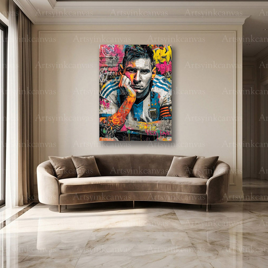 Messi football legend graffiti wall art for modern sports interiors