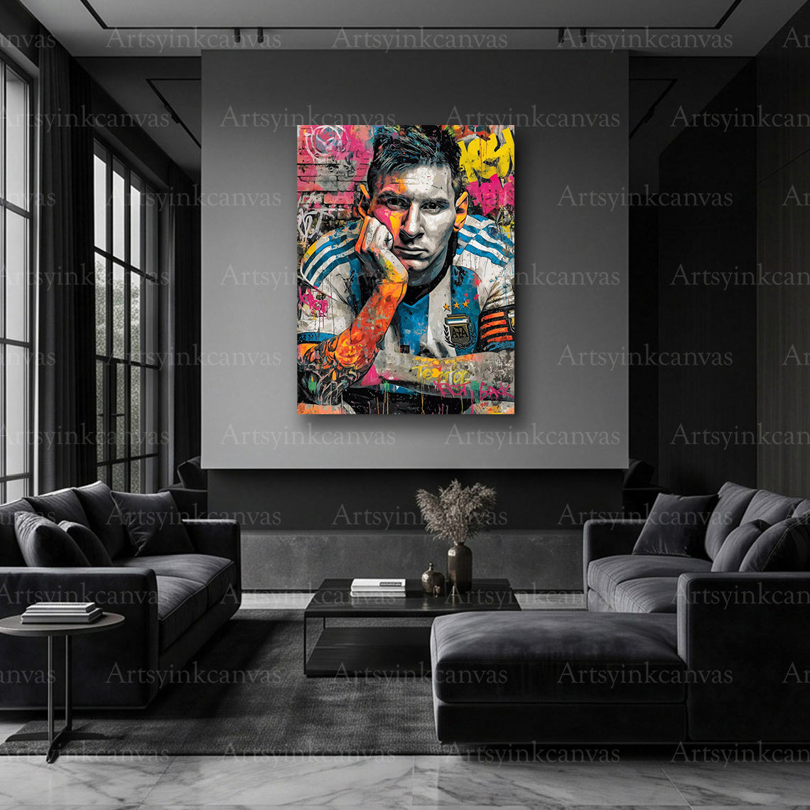 Lionel Messi action-inspired canvas art for soccer bedroom and game room decor