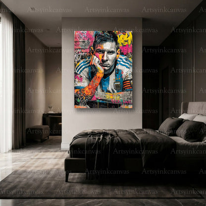 Lionel Messi legacy themed canvas wall art made in USA by ArtsyInkCanvas