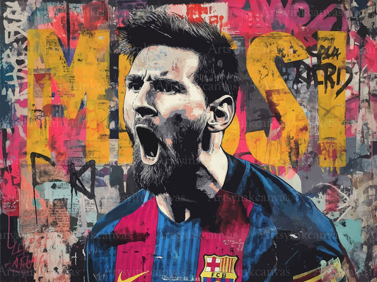 Lionel Messi soccer legendary graffiti canvas wall art