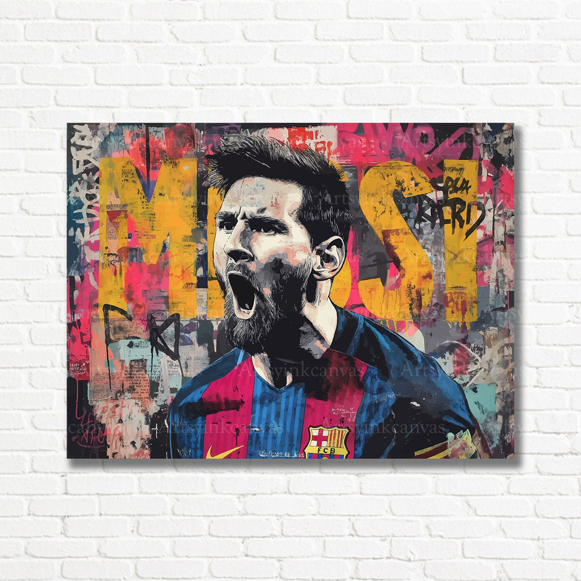 Lionel Messi legendary soccer graffiti canvas print