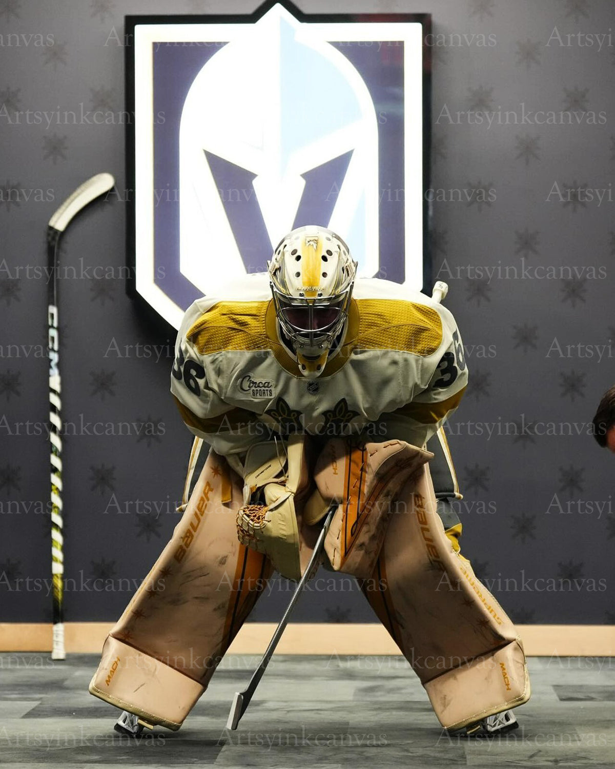 Logan Thompson pregame pose Vegas Golden Knights canvas wall art