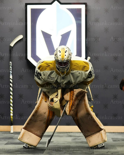 Logan Thompson pregame pose Vegas Golden Knights canvas wall art