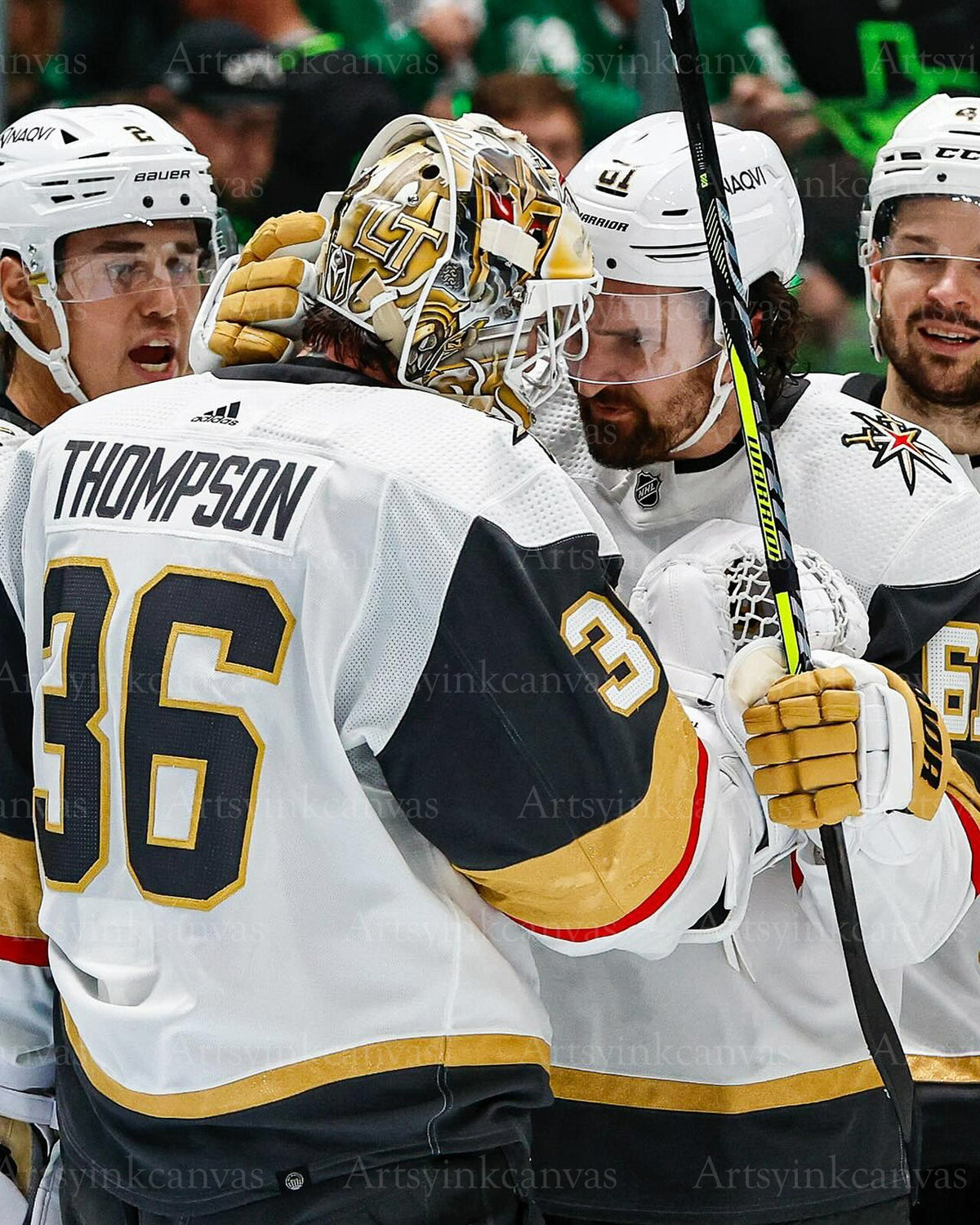 Logan Thompson and Mark Stone playoffs canvas wall art