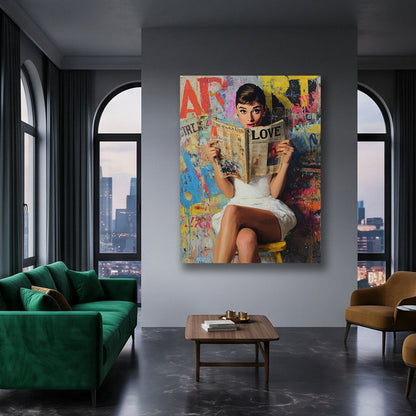 Audrey Hepburn romantic urban canvas wall art