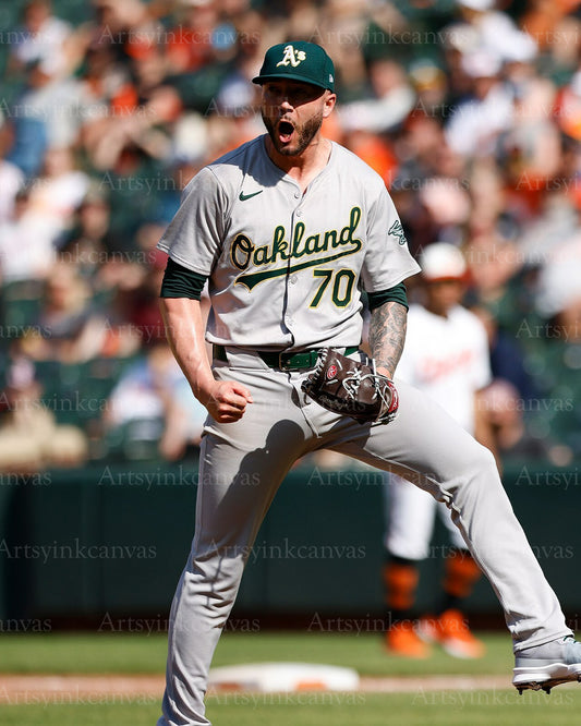 Lucas Erceg celebration Oakland Athletics canvas wall art