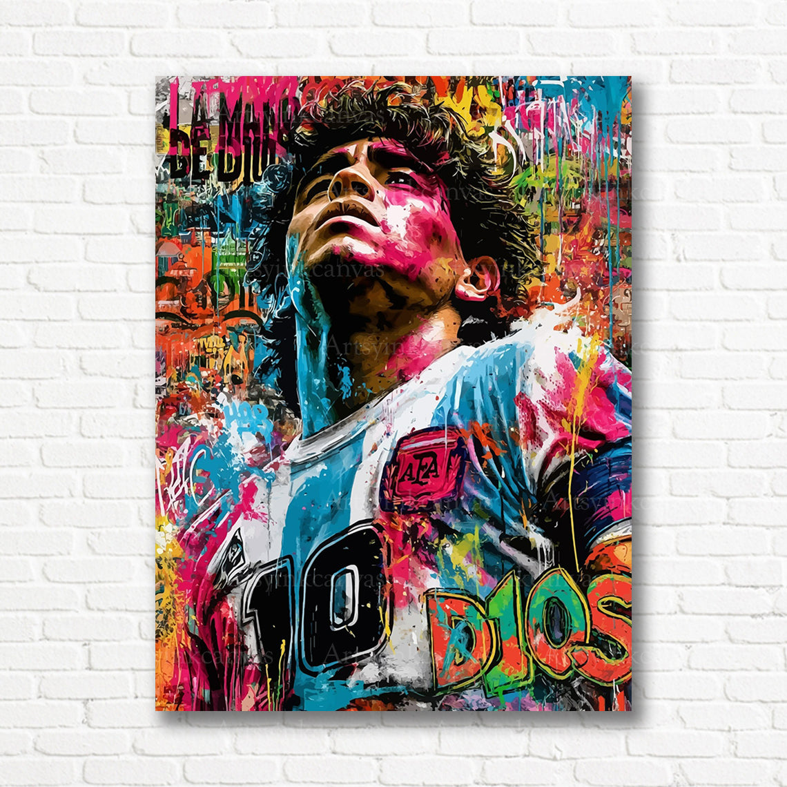 Diego Maradona graffiti canvas print