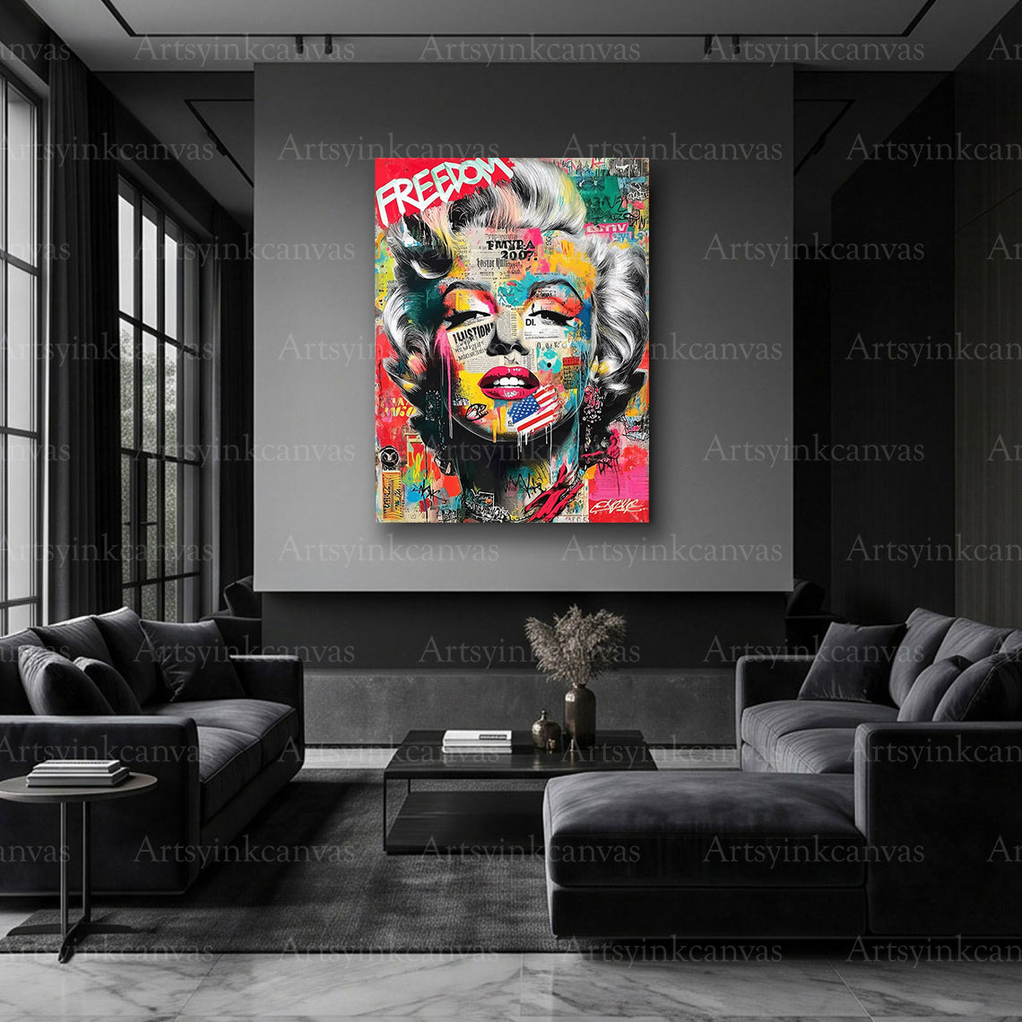Marilyn Monroe freedom themed celebrity wall art