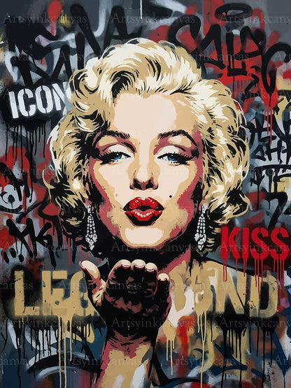 Marilyn Monroe Icon and Kiss canvas wall art
