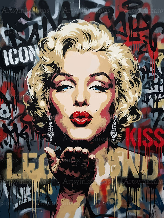 Marilyn Monroe Kiss and Legend graffiti canvas wall art