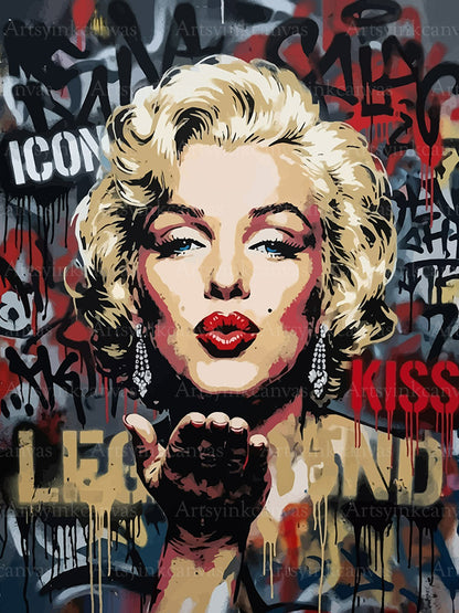 Marilyn Monroe Kiss and Legend graffiti canvas wall art