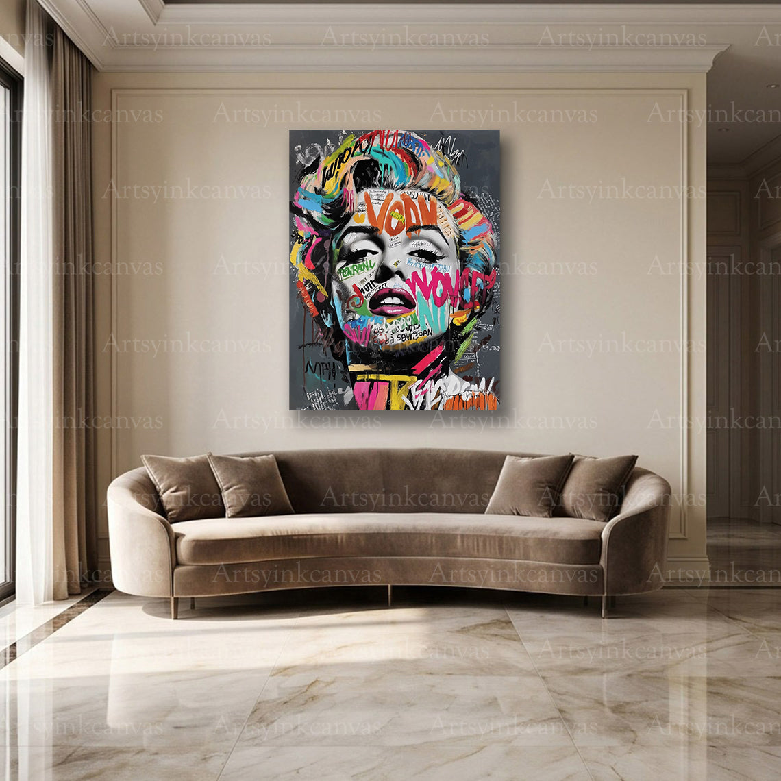 Marilyn Monroe vintage-inspired graffiti wall art for modern interiors