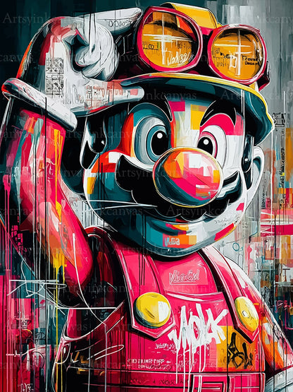 Mario Builder graffiti canvas wall art