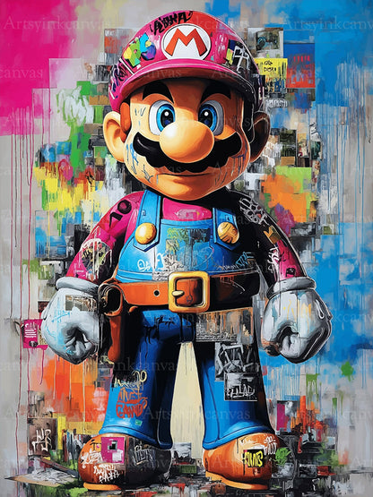 Mario Power-Up graffiti canvas wall art for USA gaming fans