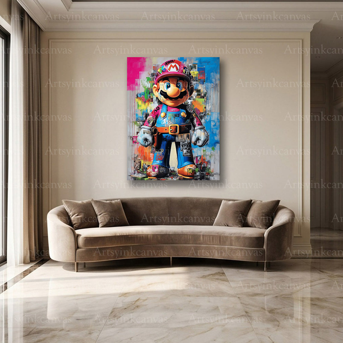 Mario colorful video game artwork on premium canvas wall decor