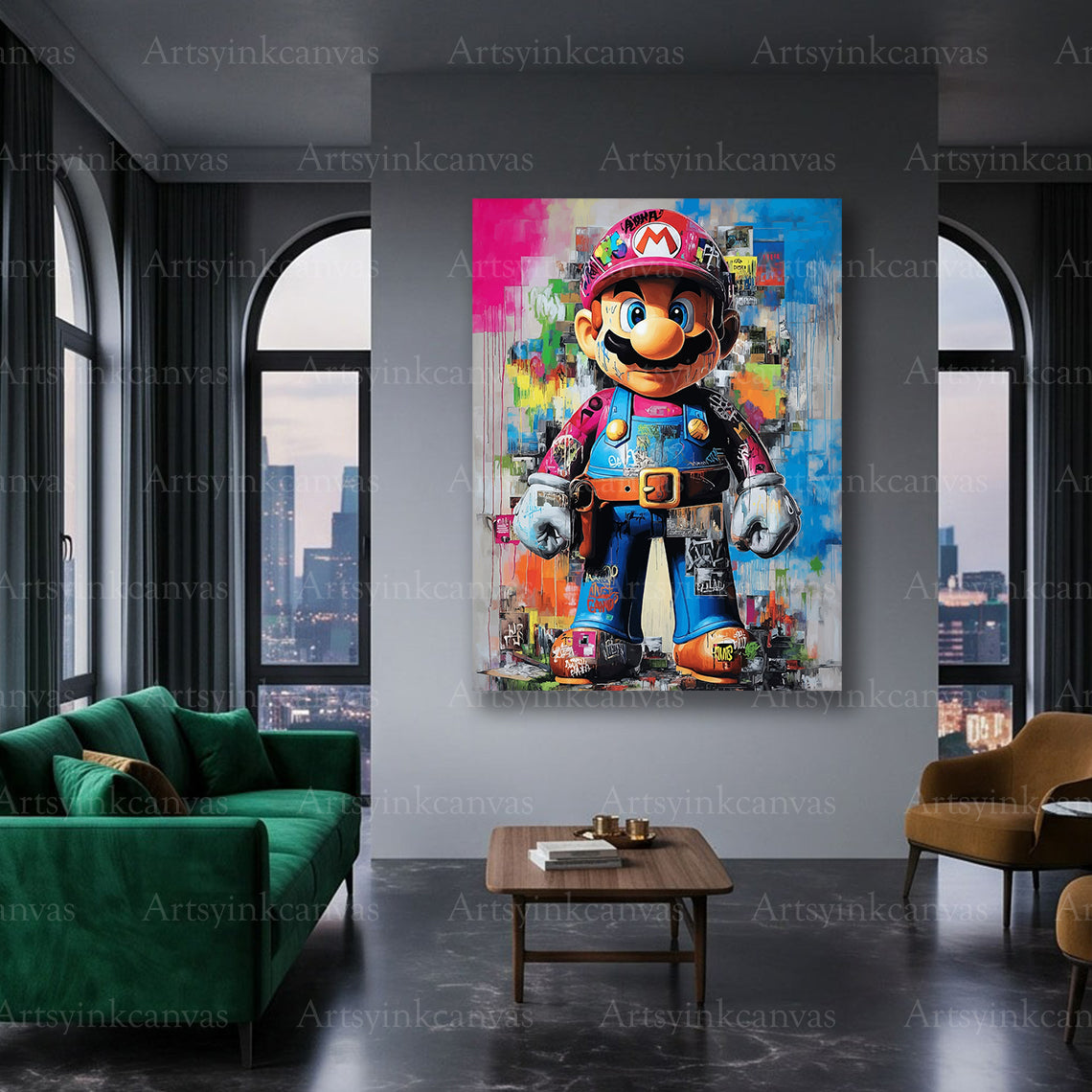 Super Mario inspired canvas artwork for gamer bedroom decor