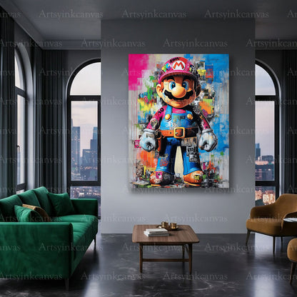 Super Mario inspired canvas artwork for gamer bedroom decor