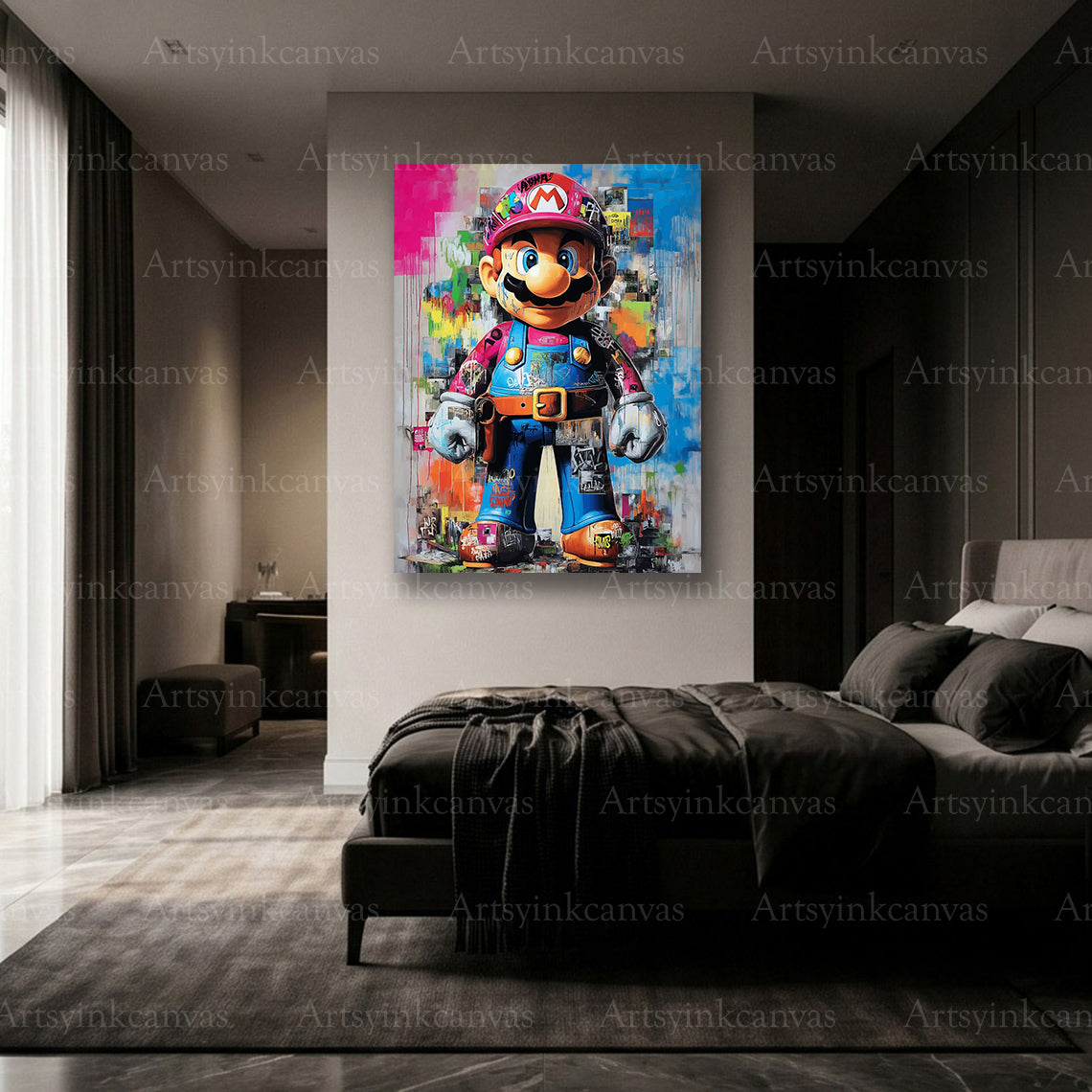 Super Mario inspired canvas artwork for gamer bedroom decor