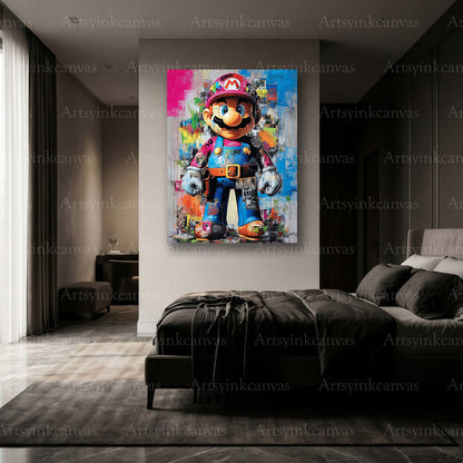 Super Mario inspired canvas artwork for gamer bedroom decor