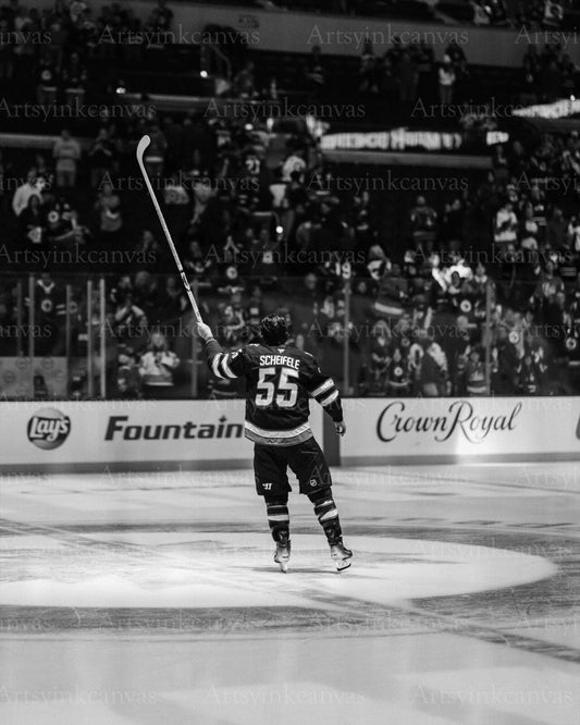 Mark Scheifele saluting the crowd black and white canvas wall art