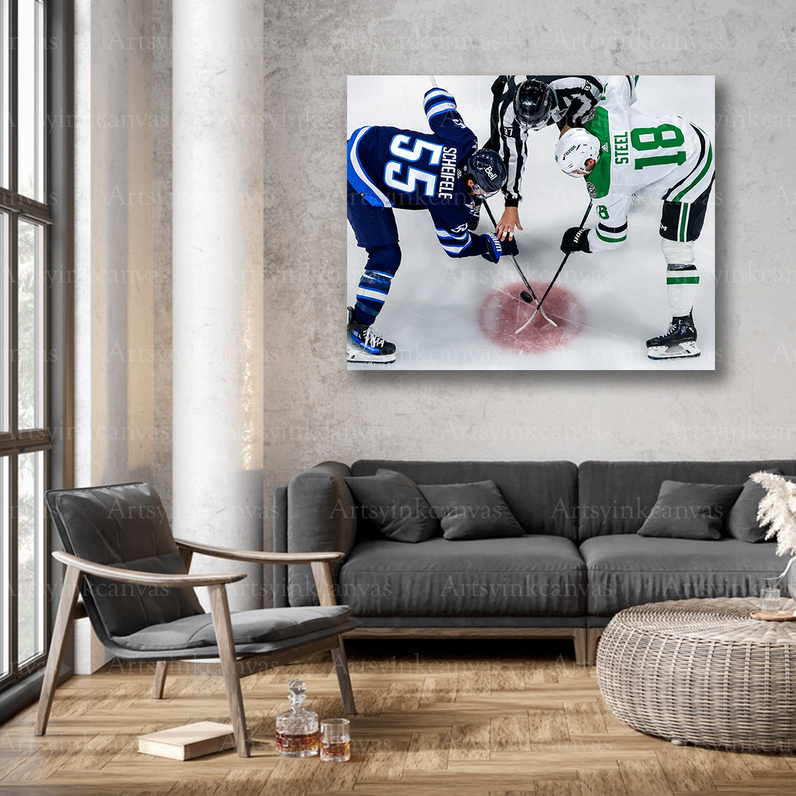 NHL faceoff action wall decor