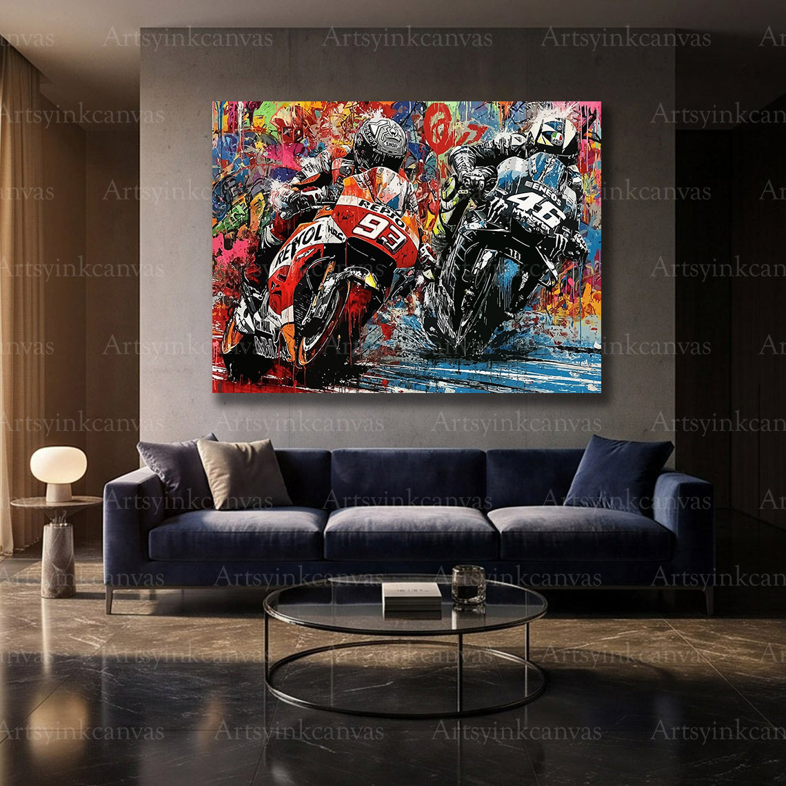 Márquez Rossi motorcycle racing wall decor