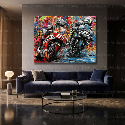 Márquez Rossi motorcycle racing wall decor